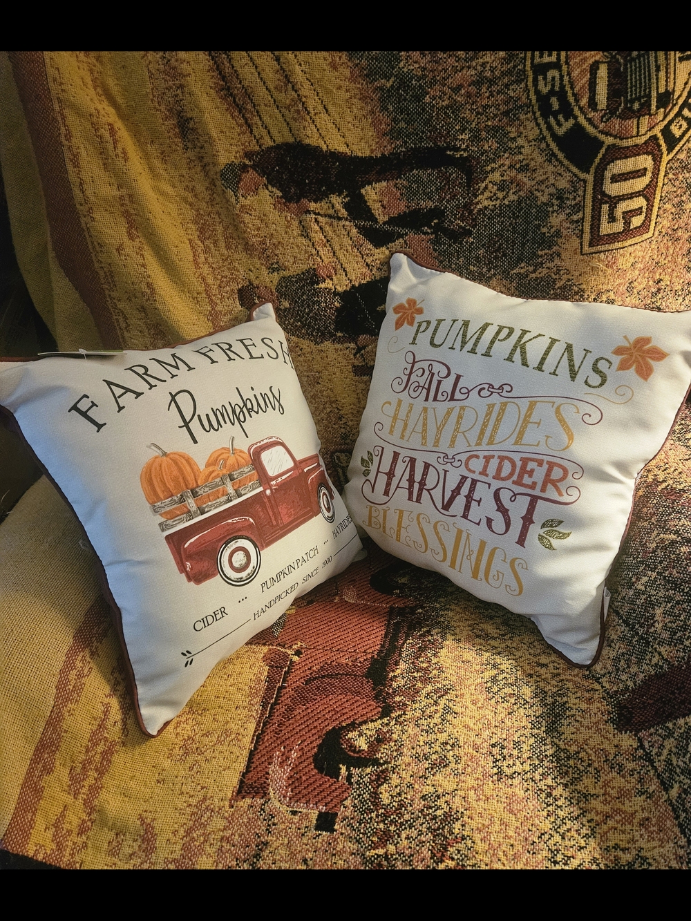 Fall Harvest Accent Pillows Pumpkin & Vintage Red Truck Autumn Home Decor